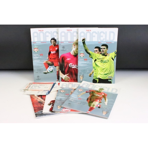 629 - Football Programmes - Set of seven 2005 Champions League Liverpool home programmes & tickets, vg ove... 