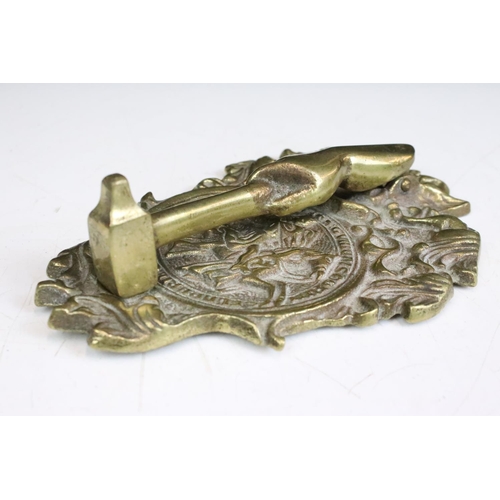 258 - Brass Door letter box together with Brass Hand Door Knocker