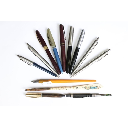 267 - A collection of mainly vintage writing equipment to include inkwells, standish, fountain pens, dip p... 