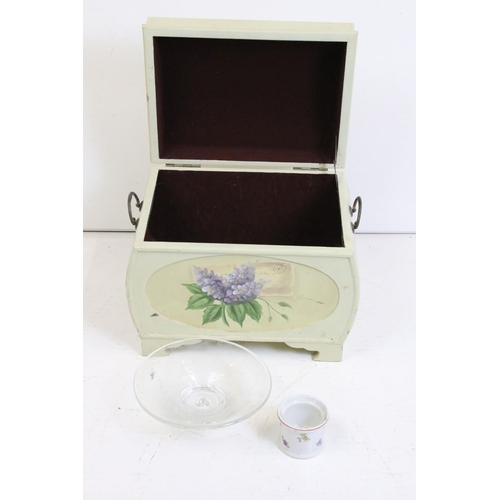 478A - Floral Painted Wooden Casket, 36cm wide x 30cm high together with a Metal Circular Conservatory Tabl... 