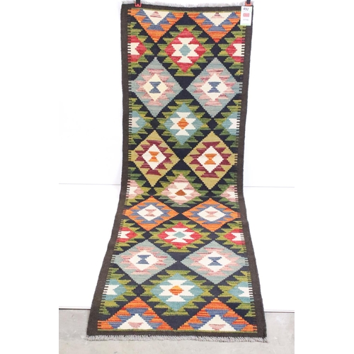 492 - Woollen Hand Knotted Maimana Kilim Runner Rug, 203cm x 66cm