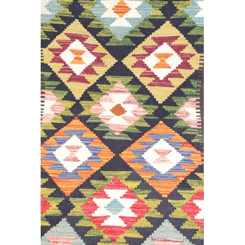 492 - Woollen Hand Knotted Maimana Kilim Runner Rug, 203cm x 66cm