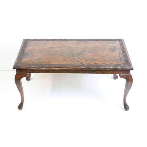 508 - Indian Hardwood Brass Inlaid Rectangular Coffee Table raised on cabriole legs, 91.5cm long x 44cm hi... 