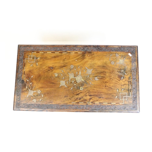 508 - Indian Hardwood Brass Inlaid Rectangular Coffee Table raised on cabriole legs, 91.5cm long x 44cm hi... 