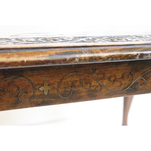 508 - Indian Hardwood Brass Inlaid Rectangular Coffee Table raised on cabriole legs, 91.5cm long x 44cm hi... 