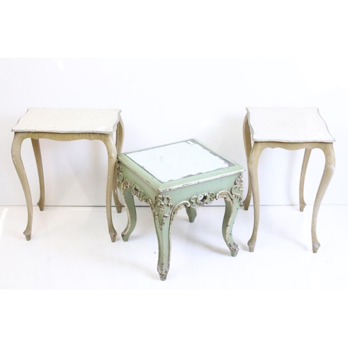 515 - Pair of French style Cream Painted Side Tables with shaped tops and raised on cabriole legs, 43cm lo... 