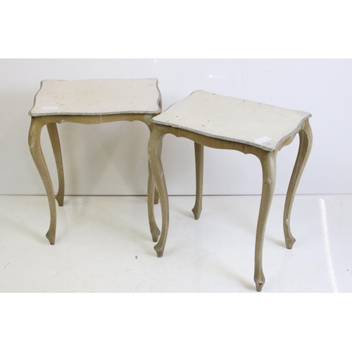 515 - Pair of French style Cream Painted Side Tables with shaped tops and raised on cabriole legs, 43cm lo... 