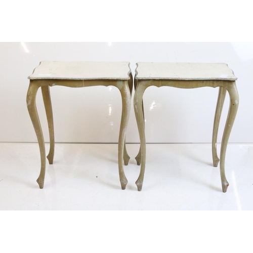 515 - Pair of French style Cream Painted Side Tables with shaped tops and raised on cabriole legs, 43cm lo... 