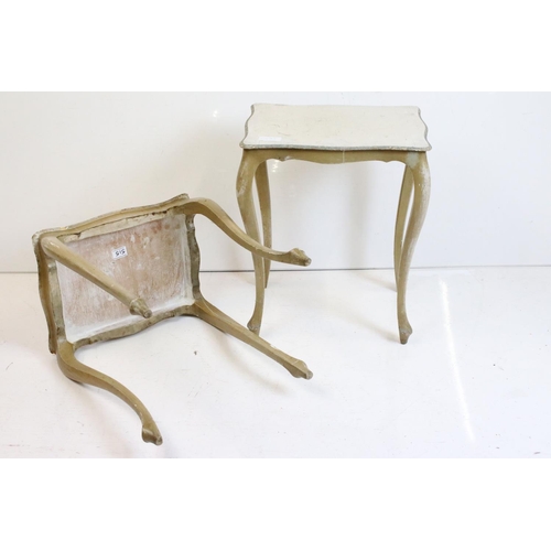 515 - Pair of French style Cream Painted Side Tables with shaped tops and raised on cabriole legs, 43cm lo... 