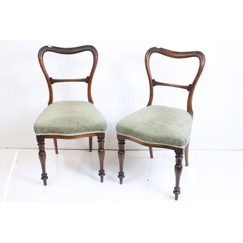 521 - Pair of Victorian Rosewood Balloon Back Dining Chairs with stuff-over seats, 44cm wide x 87cm high