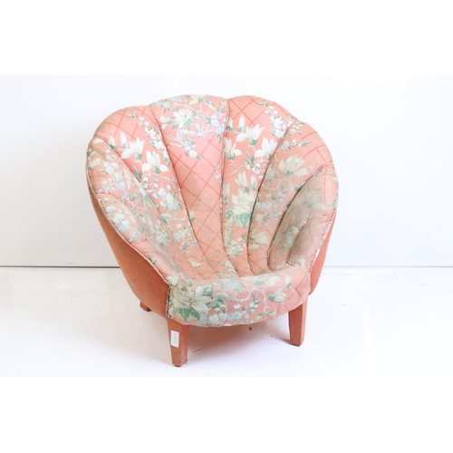 523 - Early to Mid 20th century Nursing Chair of Scallop or Shell form with pink floral upholstery, 75cm w... 