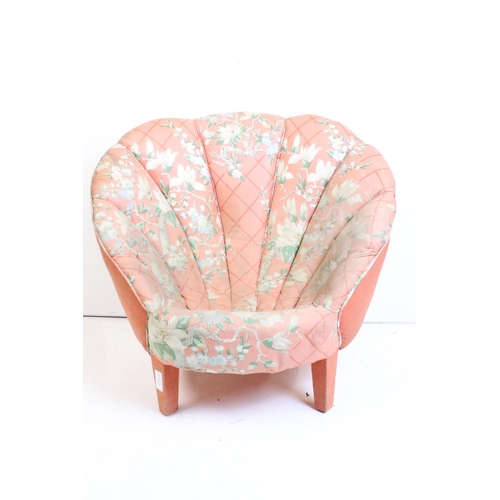 523 - Early to Mid 20th century Nursing Chair of Scallop or Shell form with pink floral upholstery, 75cm w... 