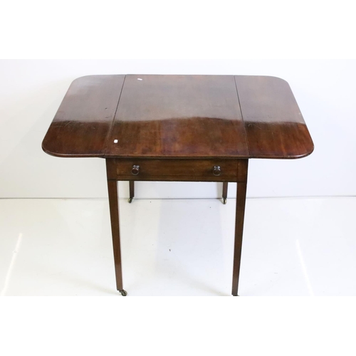 530 - Edwardian Mahogany Pembroke Table with drawer to end, raised on square tapering legs with castors, 8... 