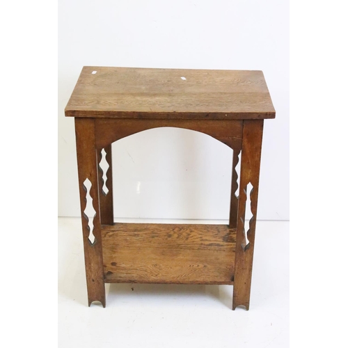 537 - Early 20th century Arts and Crafts Oak Rectangular Side Table, raised on pierced square legs with un... 