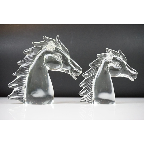 10 - Two Murano glass horse head ornaments, signed to bases, tallest approx 19.5cm high (showing chips / ... 