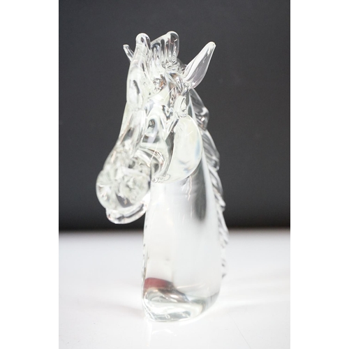 10 - Two Murano glass horse head ornaments, signed to bases, tallest approx 19.5cm high (showing chips / ... 