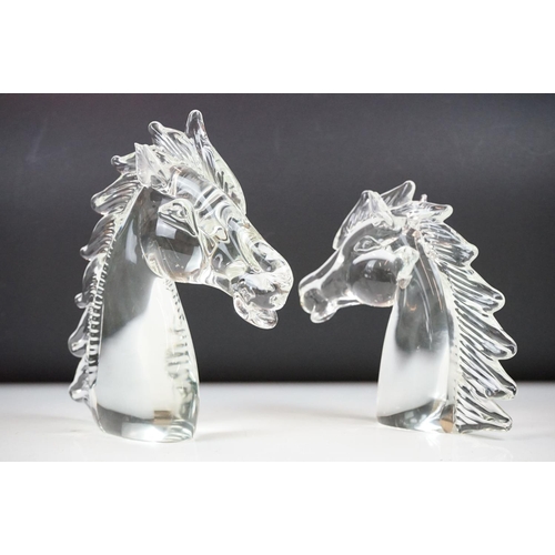 10 - Two Murano glass horse head ornaments, signed to bases, tallest approx 19.5cm high (showing chips / ... 