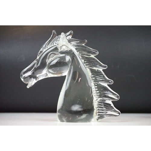 10 - Two Murano glass horse head ornaments, signed to bases, tallest approx 19.5cm high (showing chips / ... 