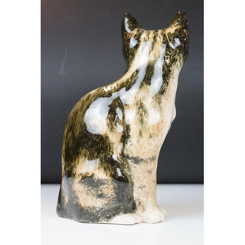 13 - Winstanley Pottery Seated Tabby Cat, with glass eyes, signed to base, measures approx 27.5cm high