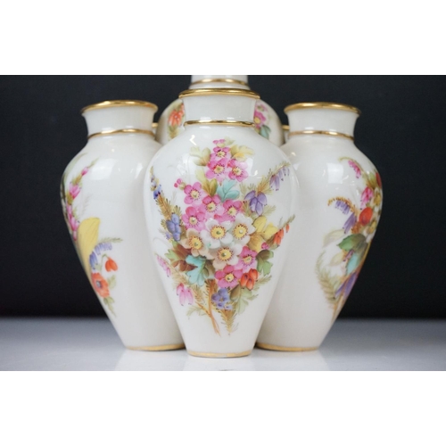 19 - 19th Century Royal Worcester six-section tulip vase, with hand painted floral decoration, date code ... 