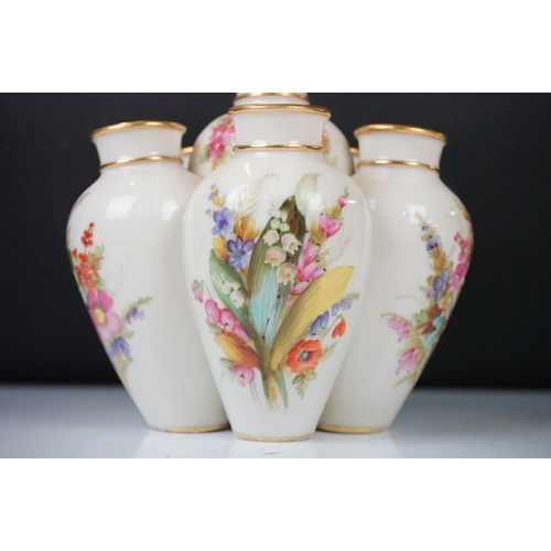 19 - 19th Century Royal Worcester six-section tulip vase, with hand painted floral decoration, date code ... 