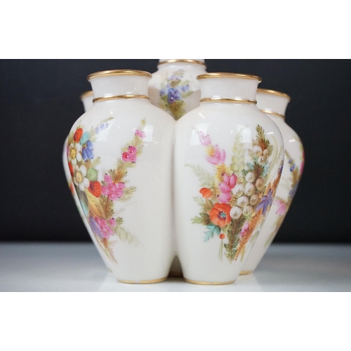 19 - 19th Century Royal Worcester six-section tulip vase, with hand painted floral decoration, date code ... 