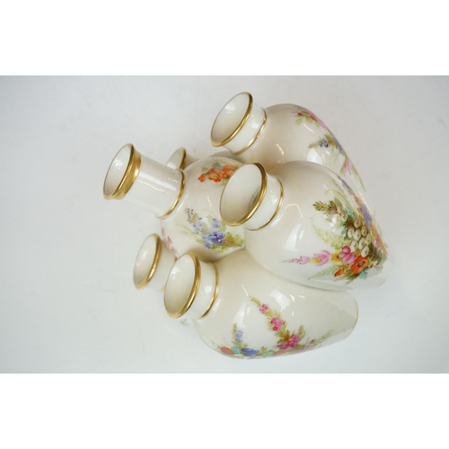 19 - 19th Century Royal Worcester six-section tulip vase, with hand painted floral decoration, date code ... 