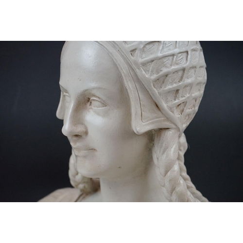 2 - Painted pottery bust of a female with headdress and plaited hair, signed Gennelletti, approx 33.5cm ... 