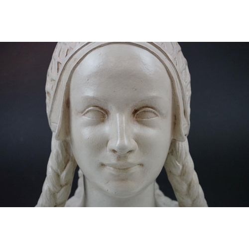 2 - Painted pottery bust of a female with headdress and plaited hair, signed Gennelletti, approx 33.5cm ... 