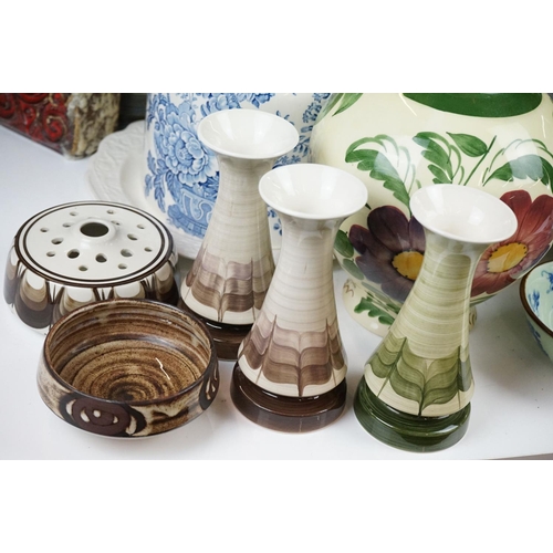 23 - Collection of mixed ceramics to include Denby, Jersey Pottery, Wade Heath, Crown Devon cheese dome, ... 