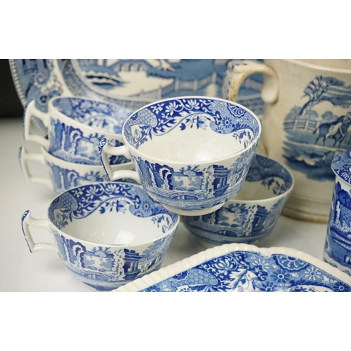 24 - Spode & Copeland Spode Italian Pattern - Five teacups, 9 saucers, water jug, large jug vase (approx ... 