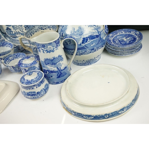 24 - Spode & Copeland Spode Italian Pattern - Five teacups, 9 saucers, water jug, large jug vase (approx ... 