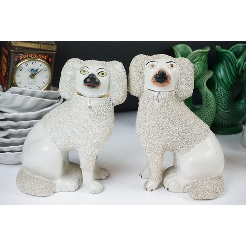 25 - Mixed ceramics to include a pair of Staffordshire seated Spaniels (21cm high), 2 Dartmouth Pottery g... 