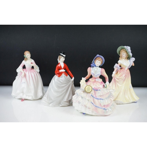 27 - 3 Royal Doulton figures - HN3303 Tender Moments, HN3360 Katie, HN3369 Hannah; with a Royal Worcester... 