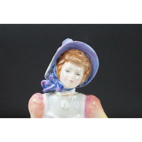 27 - 3 Royal Doulton figures - HN3303 Tender Moments, HN3360 Katie, HN3369 Hannah; with a Royal Worcester... 