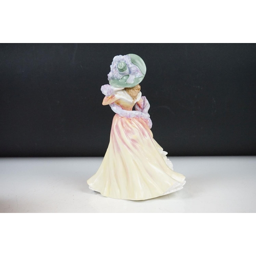 27 - 3 Royal Doulton figures - HN3303 Tender Moments, HN3360 Katie, HN3369 Hannah; with a Royal Worcester... 