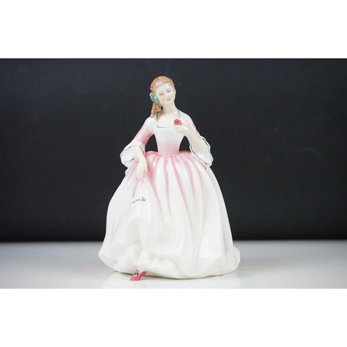 27 - 3 Royal Doulton figures - HN3303 Tender Moments, HN3360 Katie, HN3369 Hannah; with a Royal Worcester... 