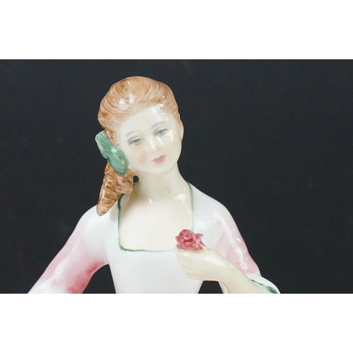 27 - 3 Royal Doulton figures - HN3303 Tender Moments, HN3360 Katie, HN3369 Hannah; with a Royal Worcester... 