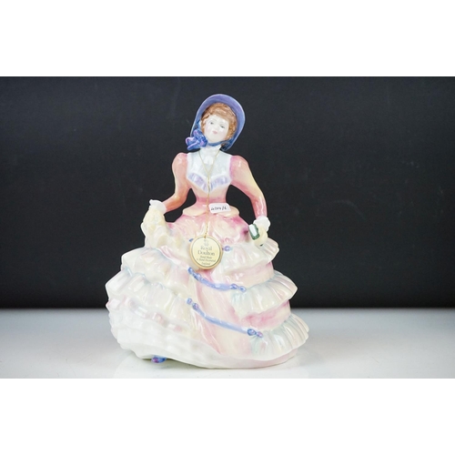 27 - 3 Royal Doulton figures - HN3303 Tender Moments, HN3360 Katie, HN3369 Hannah; with a Royal Worcester... 