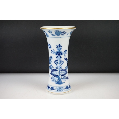 29 - 20th Century Meissen blue & white vase, with floral decoration and gilt edging, crossed swords mark ... 