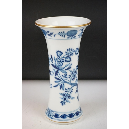 29 - 20th Century Meissen blue & white vase, with floral decoration and gilt edging, crossed swords mark ... 