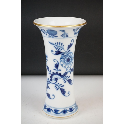 29 - 20th Century Meissen blue & white vase, with floral decoration and gilt edging, crossed swords mark ... 