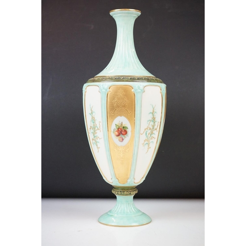 3 - Early 20th Century Royal Worcester pedestal vase with painted enamel panels depicting fruit and foli... 