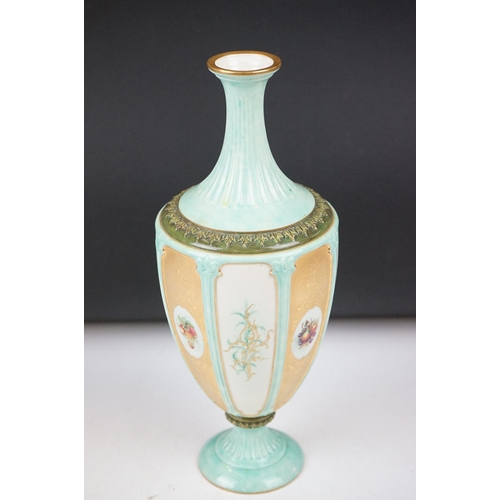 3 - Early 20th Century Royal Worcester pedestal vase with painted enamel panels depicting fruit and foli... 