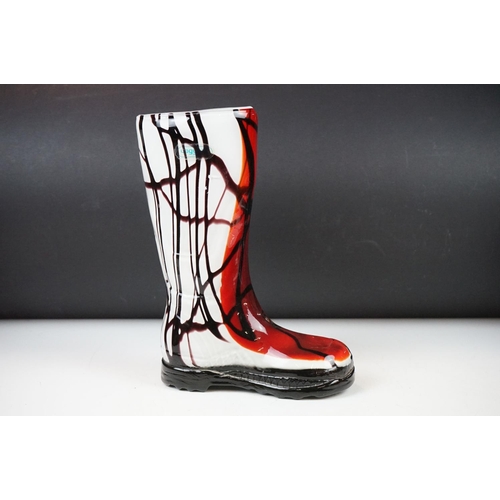 36 - Three Laguna art glass vases, to include two in the form of boots (tallest approx 26cm)