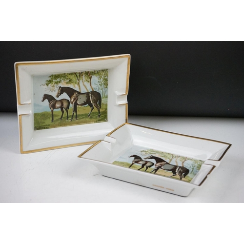 4 - Hermes, Paris - A pair of porcelain ashtrays, of rectangular form, decorated with with horse & foal ... 