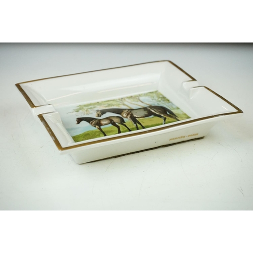 4 - Hermes, Paris - A pair of porcelain ashtrays, of rectangular form, decorated with with horse & foal ... 