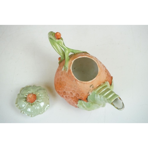 43 - Novelty four-piece tea set in the form of Strawberries, to include a teapot & cover, sugar bowl, mil... 