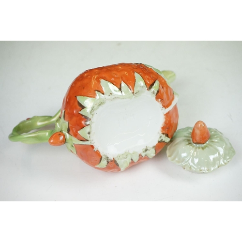 43 - Novelty four-piece tea set in the form of Strawberries, to include a teapot & cover, sugar bowl, mil... 