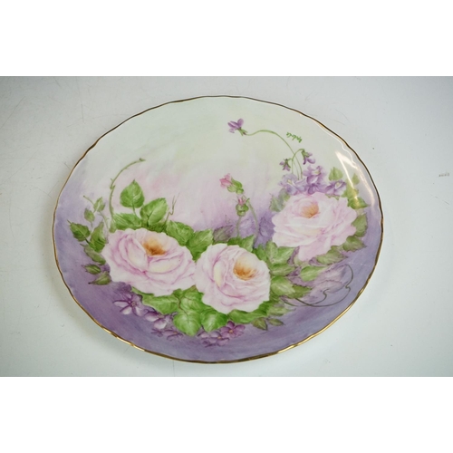 49 - Three Barbara Andrée hand painted sandwich & cake plates, two decorated with roses, signed (largest ... 